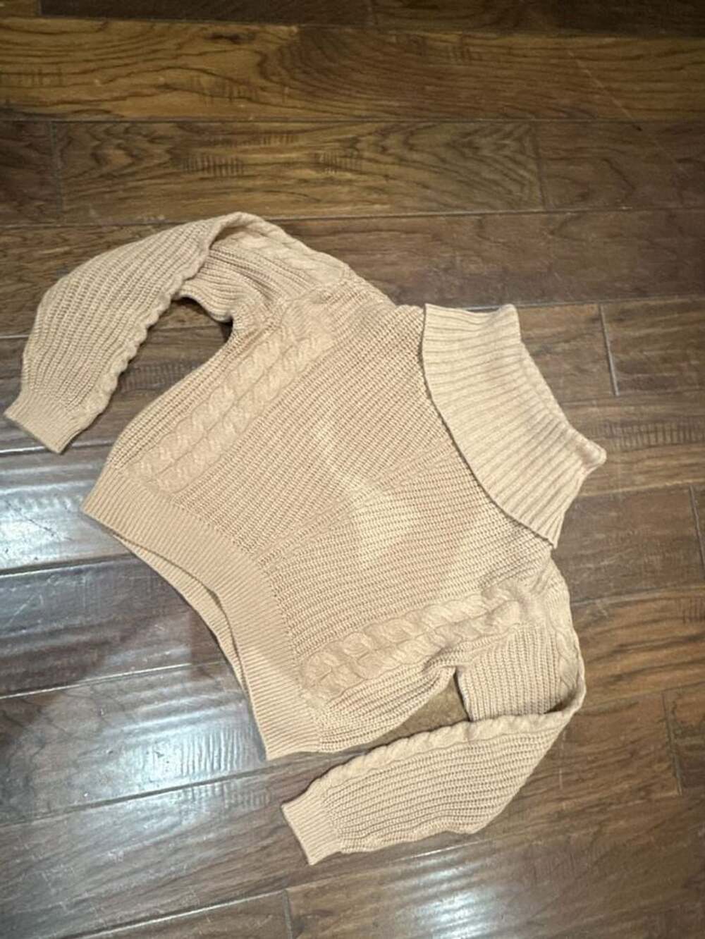 Tan Cable Knit Turtleneck Sweater